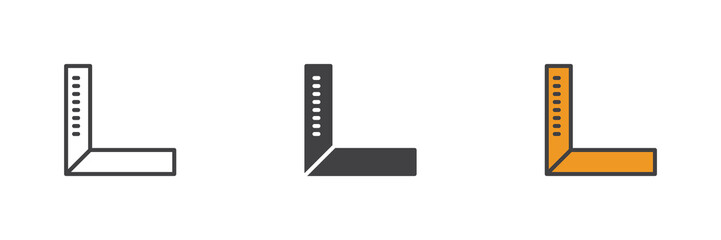 Degree square ruler different style icon set