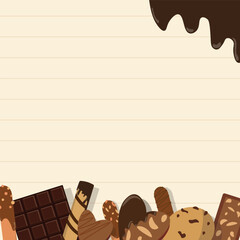 Illustration of cute cartoon sweet peanut chocolate melt cookies for template notes paper