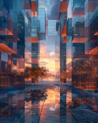 Fototapeta premium A mesmerizing image capturing the essence of Real Estate Market in USA , 3d Illustration, digital art
