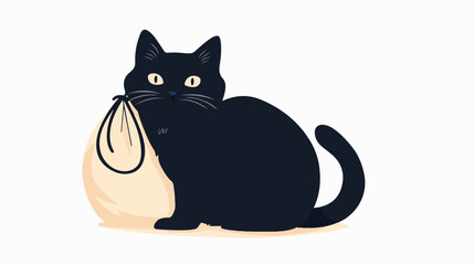 Silhouette of playful cat. Smiling black kitten sitting