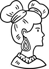 A woman with a head scarf and beads on her head