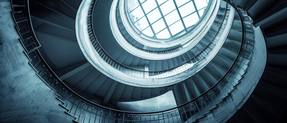 Obraz premium Spiral staircase in monochrome tones, emphasizing architectural form.