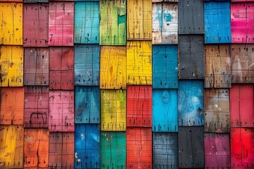 Fototapeta premium Colorful industrial wall with stacked shipping containers, featuring a vibrant and eclectic design