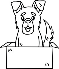 A dog is sitting in a box