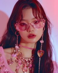 豪華なジュエリーと衣装をまとったエレガントなアジア人女性のポートレート