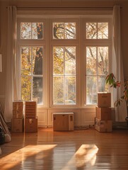 A newly movedin room with bright sunlight streaming through the window