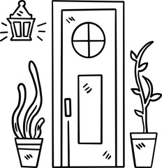 A door with a window and a picture on the wall