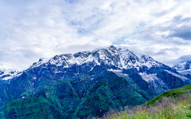 landscape view of snow covered mountain in Nepal.