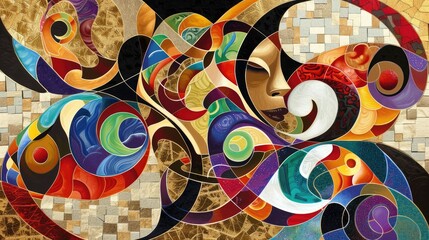Fototapeta premium A vibrant and abstract mosaic background shows emotions and love with swirling patterns, Generative AI
