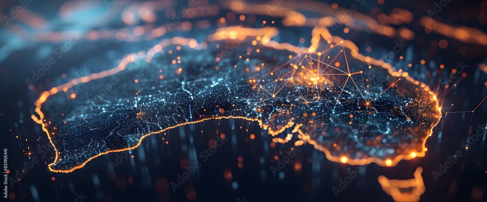 Aufkleber digital map of australia glowing with lights and connecting cities. a visual representation showing 
