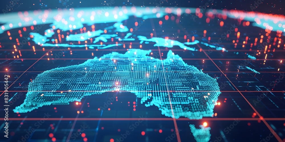 Aufkleber digital map of australia glowing with lights and connecting cities. a visual representation showing 