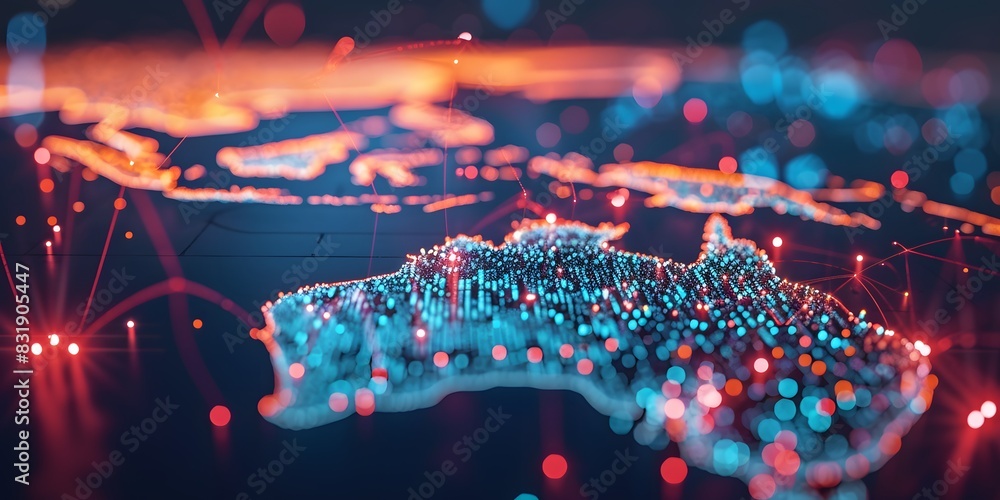 Aufkleber digital map of australia glowing with lights and connecting cities. a visual representation showing 