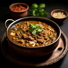 bowl of  haleem with chicken pieces