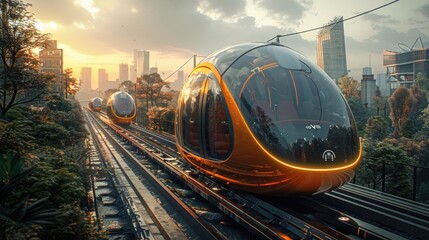 Naklejka premium Image of future essence of urban innovation, highlighting how smart technologies enhance the efficiency and sustainability of a city's transportation systems