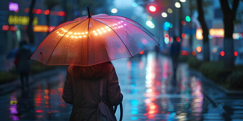 LED Umbrella in Rainy City Night | Smart Umbrella with Colorful Lights"