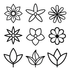 Set of Solid black outline Flower vector line icon design