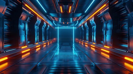 Futuristic empty neon background. High tech lines, studio product, future cyberspace concept. 3D illustration. copy space - Generative Ai