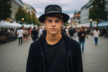 Obraz premium A young man wearing a black hat