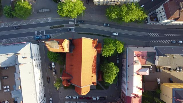 Top Down Aerial at Church in Residential Area at Ostrava, Czech Republic