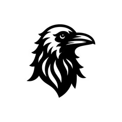 Vector logo of a raven head. black and white illustration of a hawk for a tattoo.