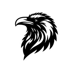 Vector logo of a raven head. black and white illustration of a hawk for a tattoo.