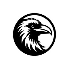 Vector logo of a raven head. black and white illustration of a hawk for a tattoo.