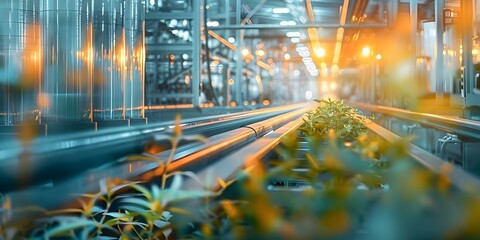 Eco-Friendly Factory with Sustainable Energy. Concept Eco-friendly practices, sustainable energy, renewable resources, environmental impact, green manufacturing