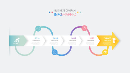 Business step timeline infographic arrow template. Modern milestone element timeline diagram, vector infographics.