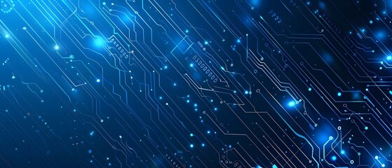 Blue technology background with a circuit board and light effect presentation design template for business, science or tech themes. Vector illustration of a blue digital futuristic abstract 