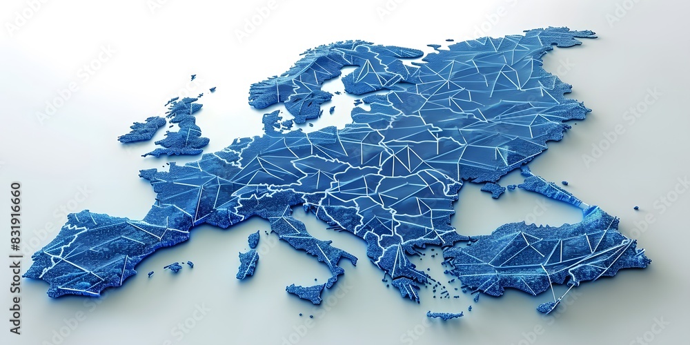 Poster abstract map of europe with glowing dots representing global network and connectivity, symbolizing t