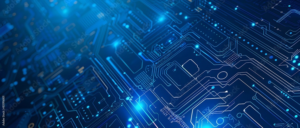 Aufkleber blue technology background with a circuit board and light effect presentation design template for bu