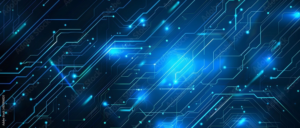Aufkleber blue technology background with a circuit board and light effect presentation design template for bu