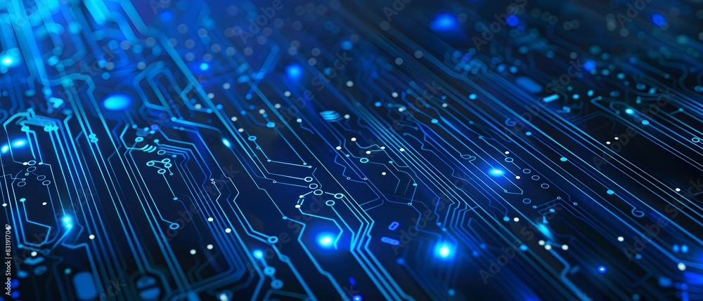 Aufkleber blue technology background with a circuit board and light effect presentation design template for bu