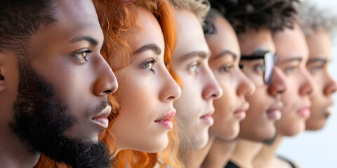 Obraz premium Side View of a Diverse Group. Concept Diverse team, Side view, Group portrait, Team diversity, Multicultural team