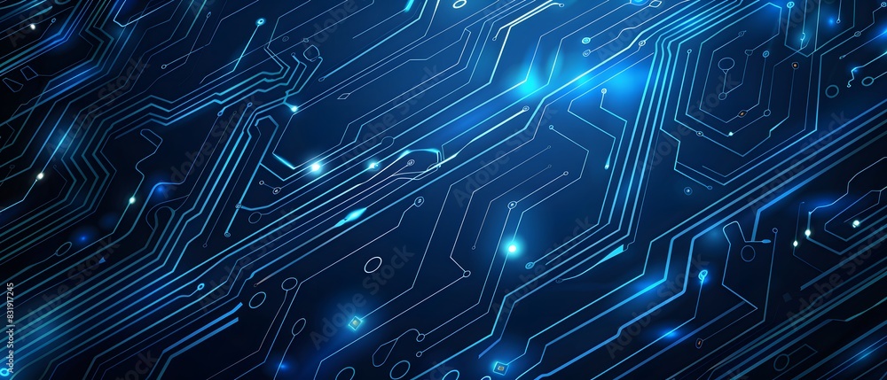 Aufkleber blue technology background with a circuit board and light effect presentation design template for bu