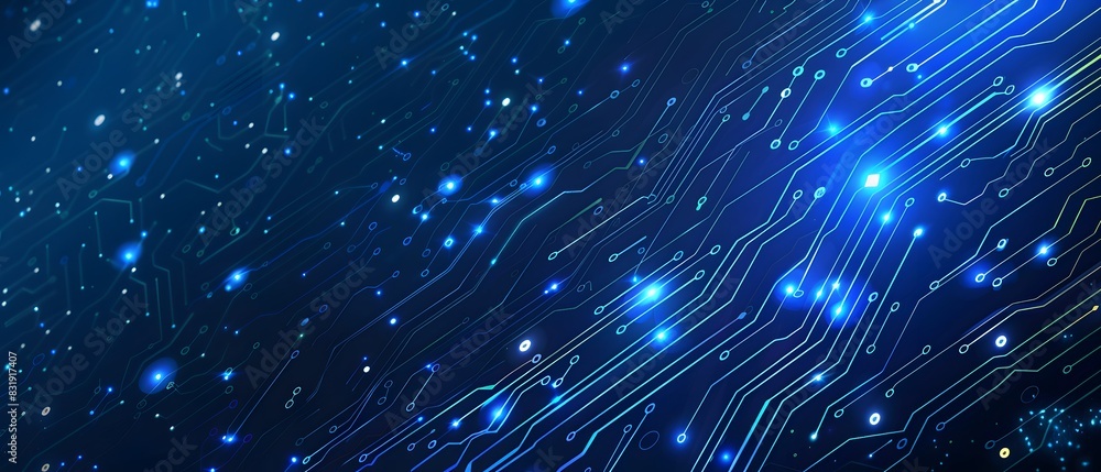 Aufkleber blue technology background with a circuit board and light effect presentation design template for bu