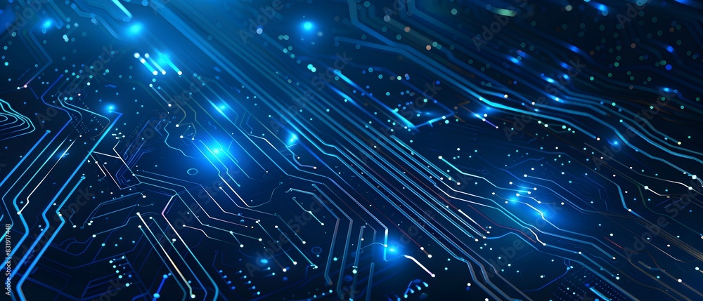 Aufkleber blue technology background with a circuit board and light effect presentation design template for bu