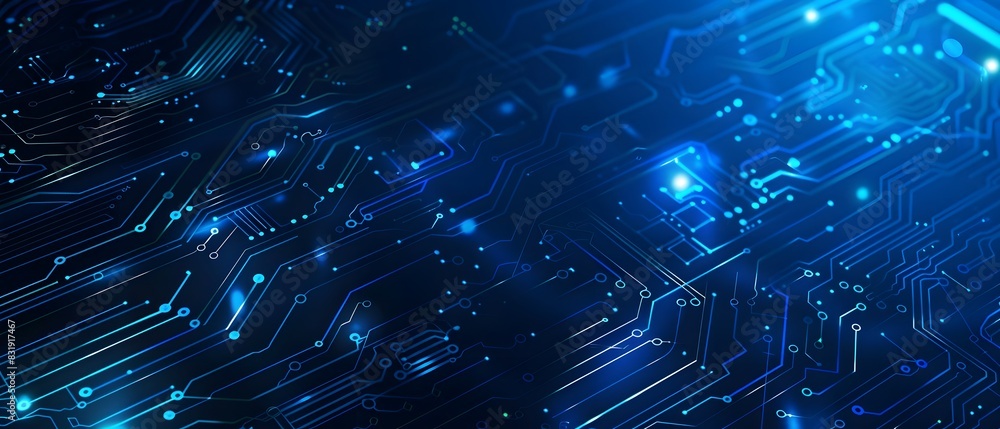 Aufkleber blue technology background with a circuit board and light effect presentation design template for bu