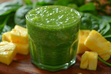 Tropical Green Smoothie - Vibrant green with pineapple and spinach leaves.