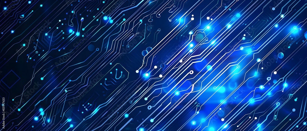 Aufkleber blue technology background with a circuit board and light effect presentation design template for bu