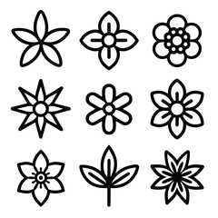 Set of Solid black outline Flower vector line icon design