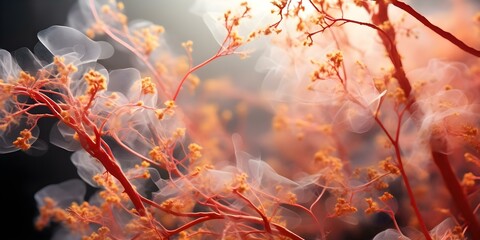 Closeup of harmful particles invading fragile lung tissue due to smoking. Concept Health risks, Smoking hazards, Lung damage, Dangerous particles