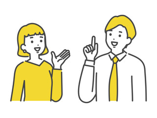 説明する男女の会社員　office workers explaining