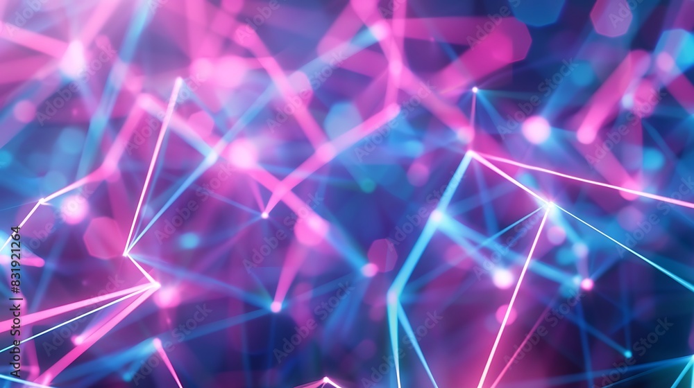 Wall mural Pink and blue neon lines forming a glowing lattice against a bokeh light universe - Wall murals