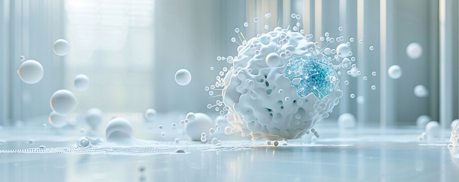 Researcher coding machine learning models with abstract digital elements overlay