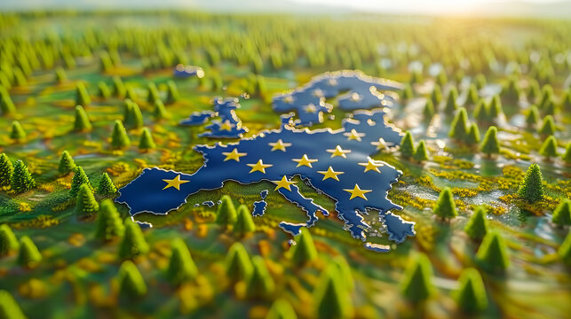 Artistic representation of the european union with starry contour and green nature