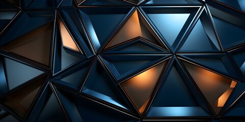 Abstract dark blue bronze crystal triangles in 3D fractal wallpapers with metallic finishes. Concept Fractal Art, Dark Blue Tones, Metallic Finishes, 3D Renderings, Abstract Geometric Shapes