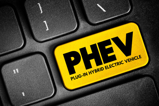 PHEV Plug-in Hybrid Electric Vehicle - hybrid electric vehicle whose battery pack can be recharged by plugging a charging cable into an external electric power source, button on keyboard