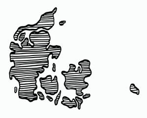 Doodle freehand drawing of Denmark map.