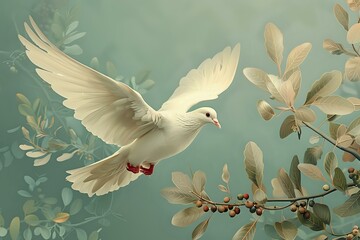 Nature's Peace: Dove with Olive Branch on Minimalistic Branch